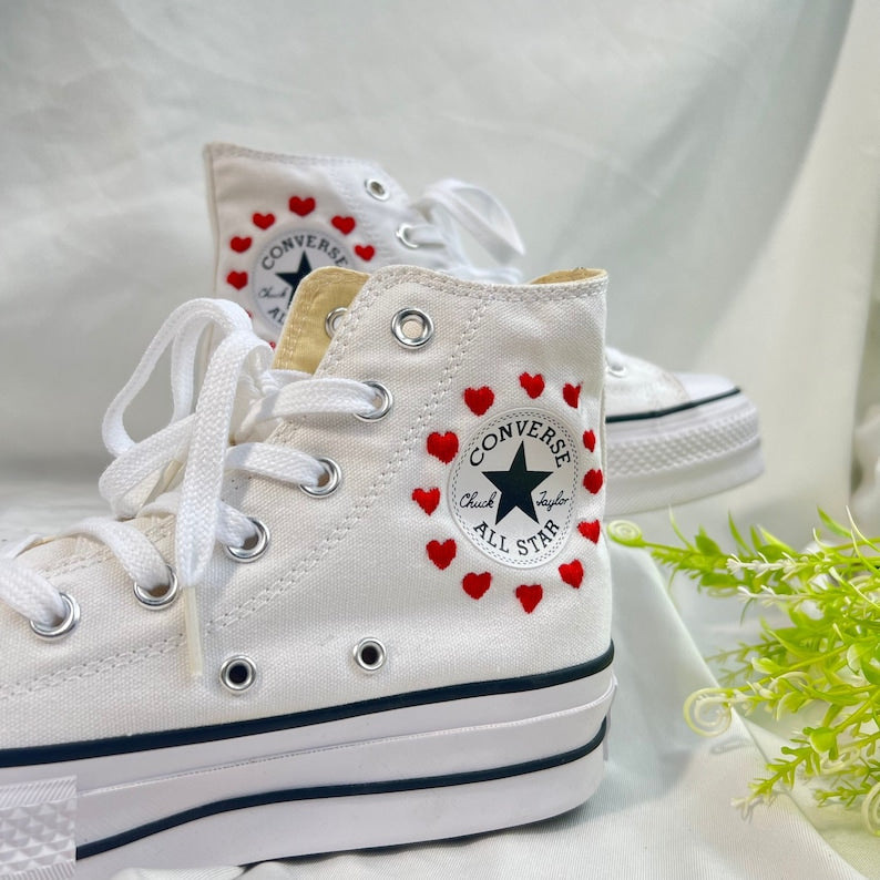 Red Hearts Wreath Converse Embroidery