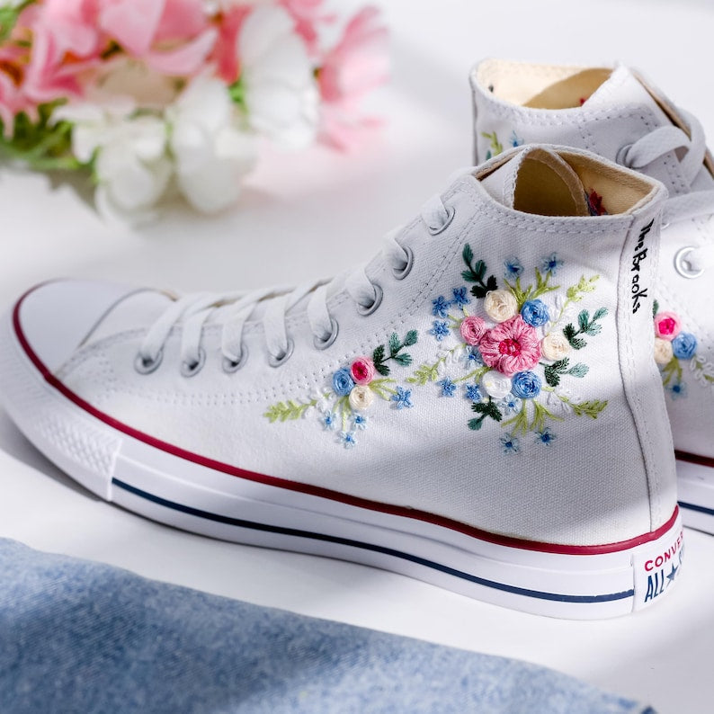 Wedding Flowers Embroidered Converse Shoes