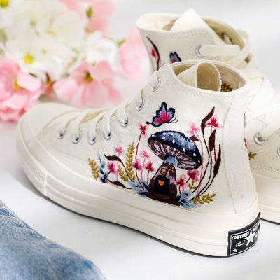 Butterfly and Mushrooms Embroidered Converse Shoes