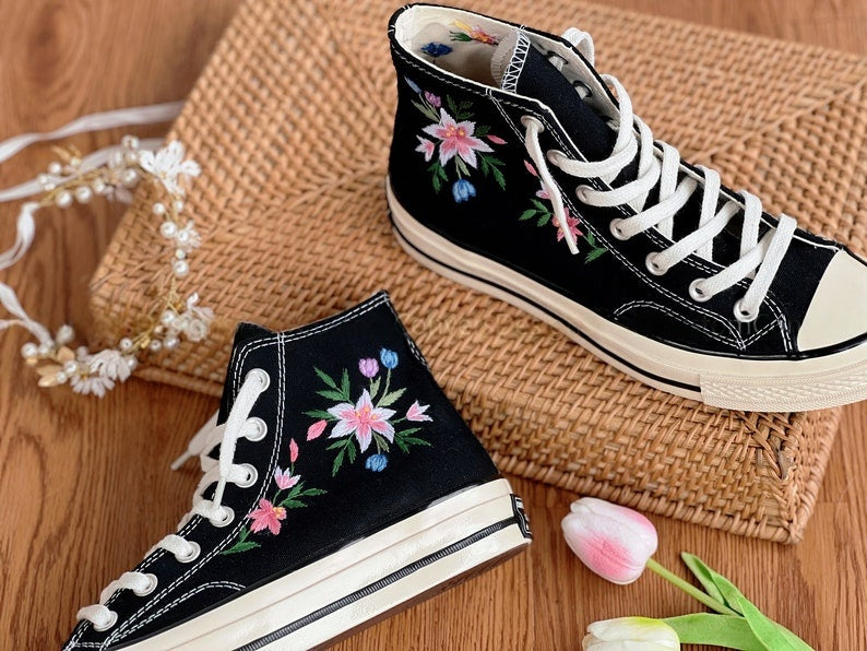 Pastel Wildflowers Converse Embroidery