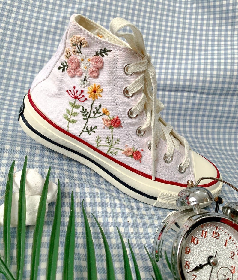 Pink & Yellow Floral Garden Converse Embroidery