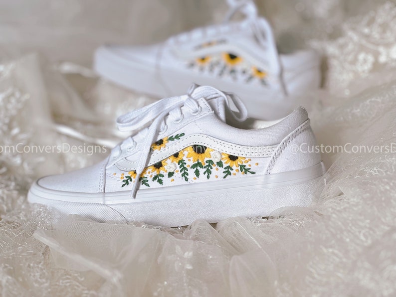 Embroidered Vans Colorful Sunflower Garden