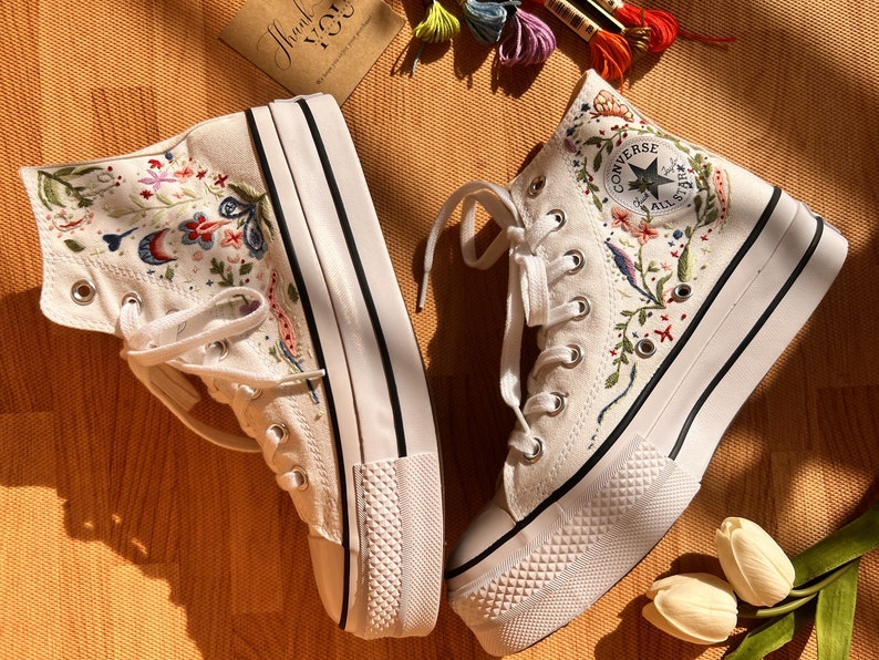 Sea Shells and Flowers Converse Embroidery