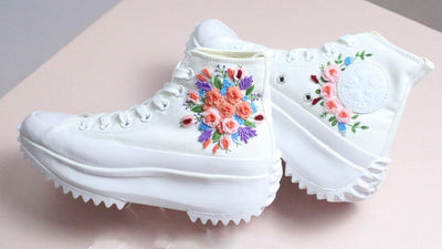 Peach Floral Bouquet Converse Embroidery
