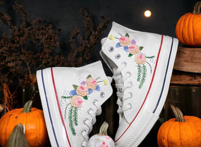 Pastel Rose Bouquet Converse Embroidery