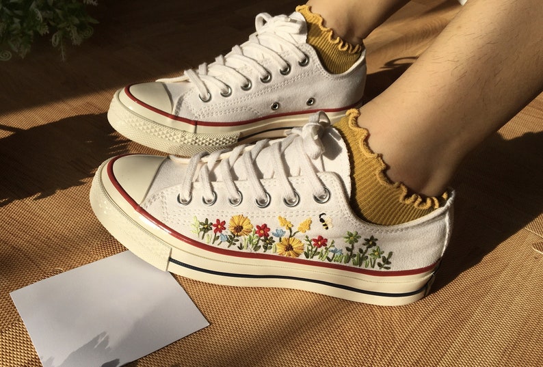 Flower Garden Embroidered Converse Low Top