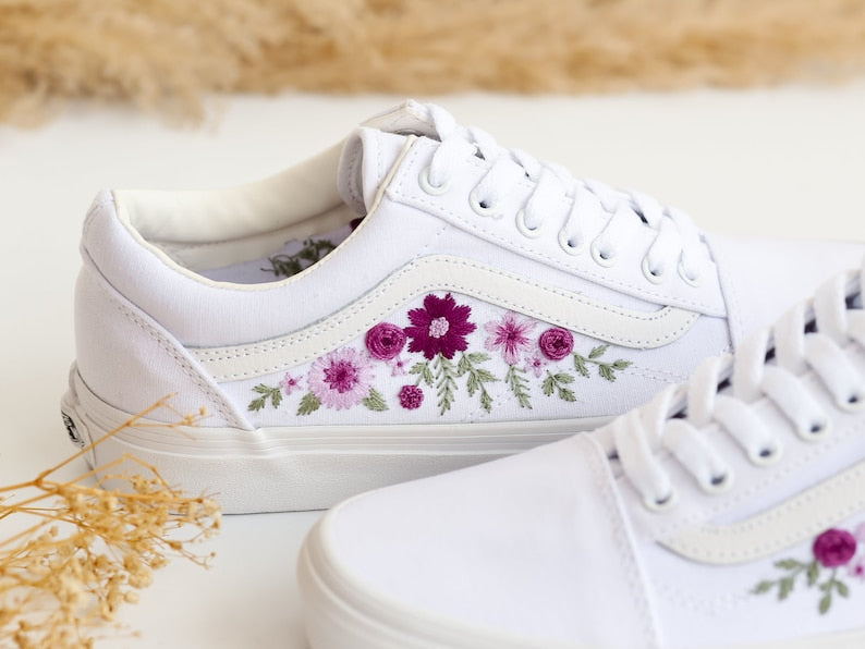 Purple Flower Embroidered Vans