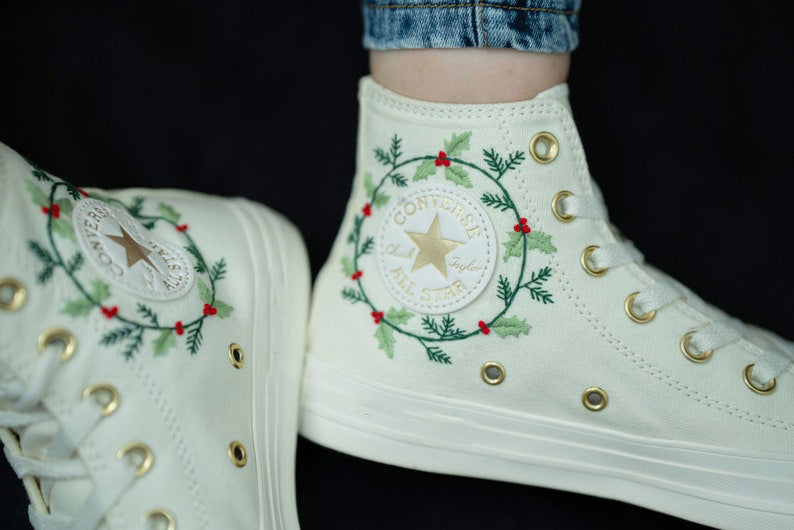 Reindeer Wreath Converse Embroidery