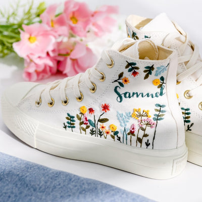 Bridal Flower Embroidered Converse Shoes