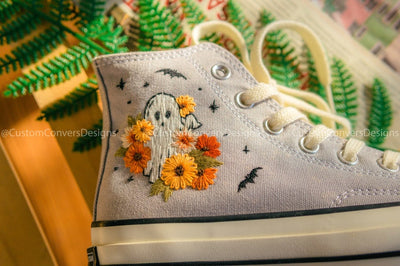 Converse High Tops Embroidered Sunflowers And Ghosts