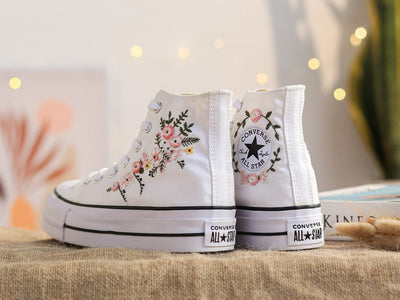 Pastel Pink Rose Bouquet Converse Embroidery