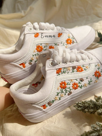 Embroidered Vans Sweet Orange Flower Garden