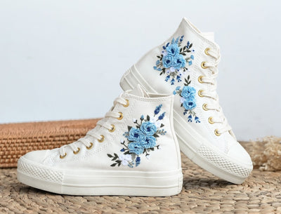 Blue Roses Wedding Converse Embroidery