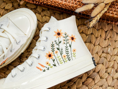 Orange Daisy Garden Converse Embroidery
