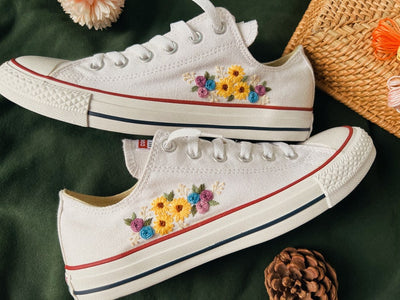 Sunflowers And Roses Garden Embroidered Converse Low Top