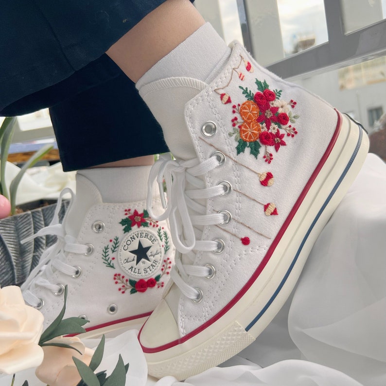 Floral Orange Converse Embroidery