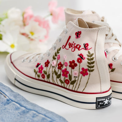 Bridal Flower Embroidered Converse Shoes