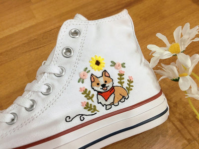 Corgi and Flower Converse Embroidery
