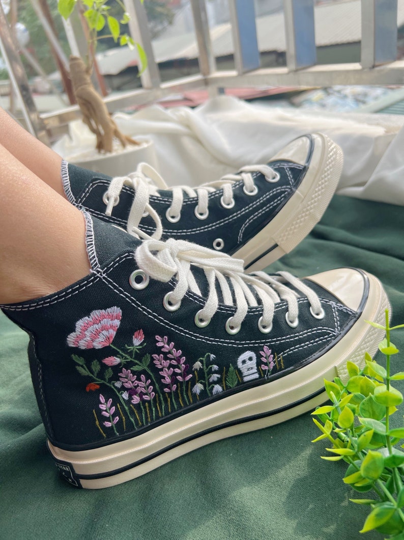 Lavender and Carnation Converse Embroidery