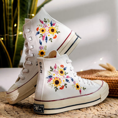 Lavender Sunflower Embroidered Converse