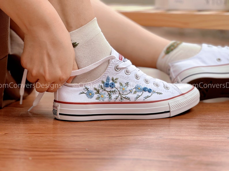 Embroidered Sneakers Blue Wedding Flowers