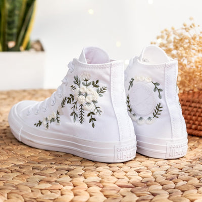 White Rose Bouquet Converse Embroidery
