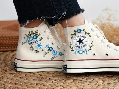 Blue Flower Converse Embroidery