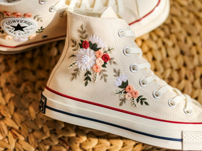 Pastel Rose and Daisy Converse Embroidery