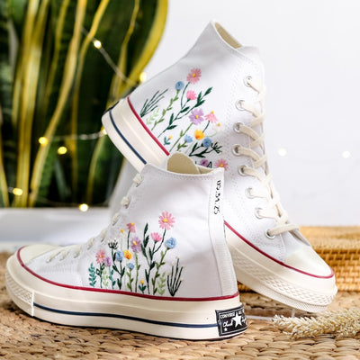 Pastel Wildflower Wedding Converse Embroidery