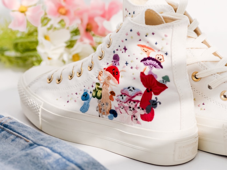 Colorful Mushroom Embroidered Converse Shoes