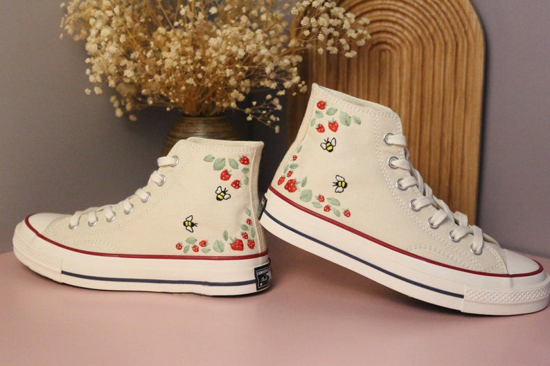 Strawberry Bee Converse Embroidery