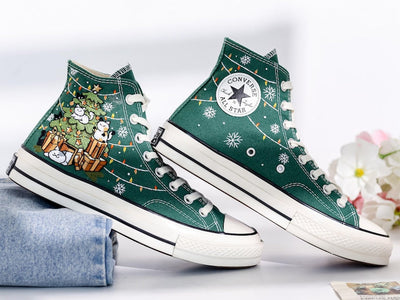 Meowy Christmas Embroidered Converse Shoes