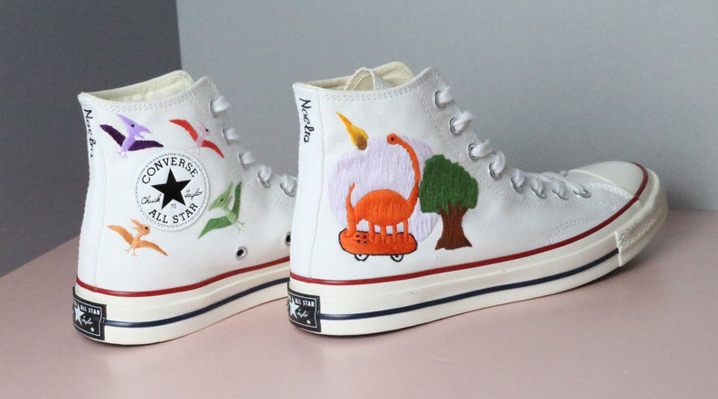 Dinosaur Boat Converse Embroidery
