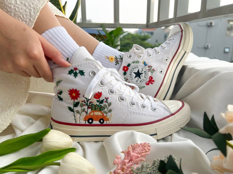 Flower and Car Converse Embroidery