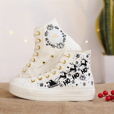 Converse Embroidered With Herd of Reindeer and Santa Claus