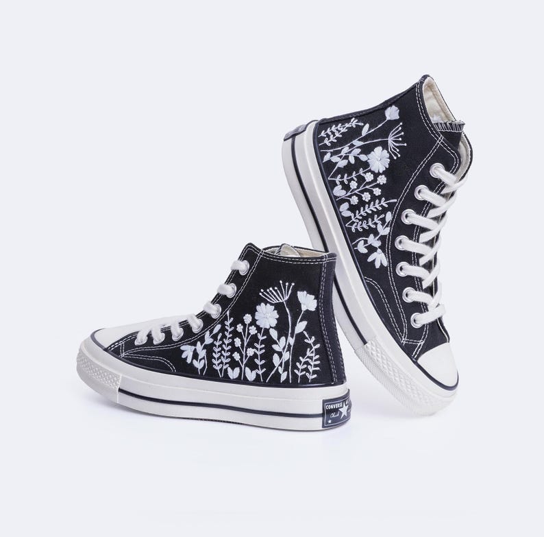 Monochrome Wildflower Converse Embroidery