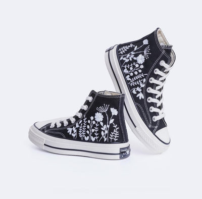 Monochrome Wildflower Converse Embroidery
