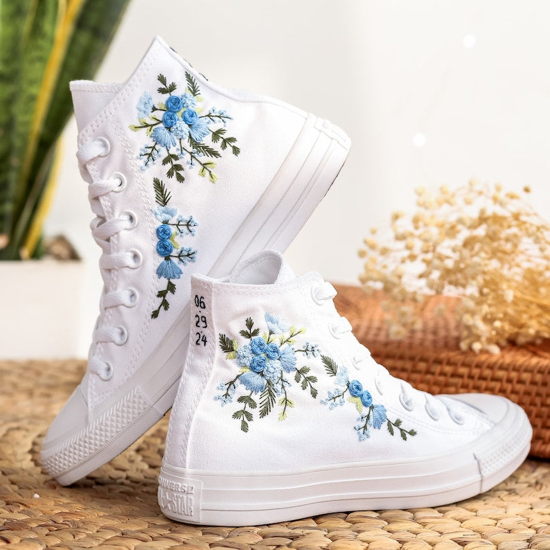 Blue Bridal Flowers Embroidered Sneakers