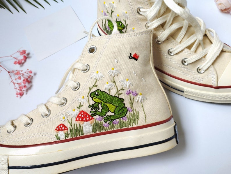 Converse High Tops Mushrooms And Frogs Embroidery