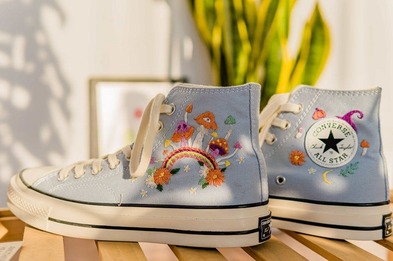 Rainbow and Mushrooms Converse Embroidery