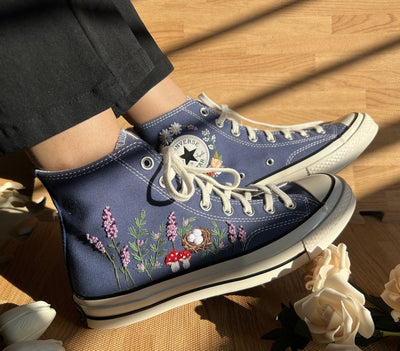 Lavender Mushroom Garden Converse Embroidery