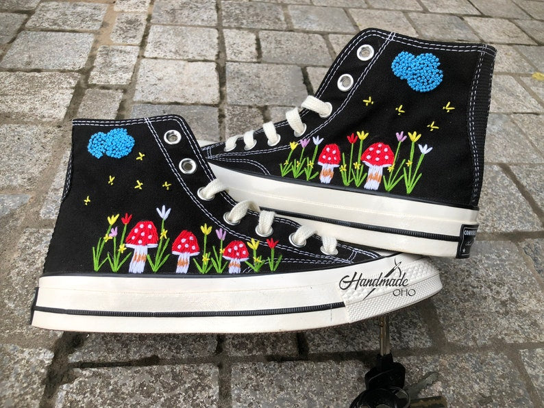 Custom converse high tops embroidered mushroom