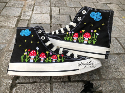 Custom converse high tops embroidered mushroom