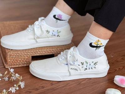 White Rose Vine Converse Embroidery