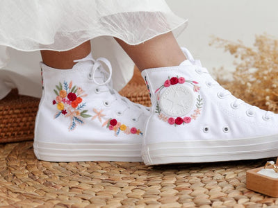Pink Rose Wreath Converse Embroidery