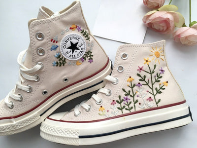 Converse High Tops Monarch Butterfly Floral Embroidery