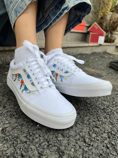 Embroidered Vans Sweet Blue Flower Garden