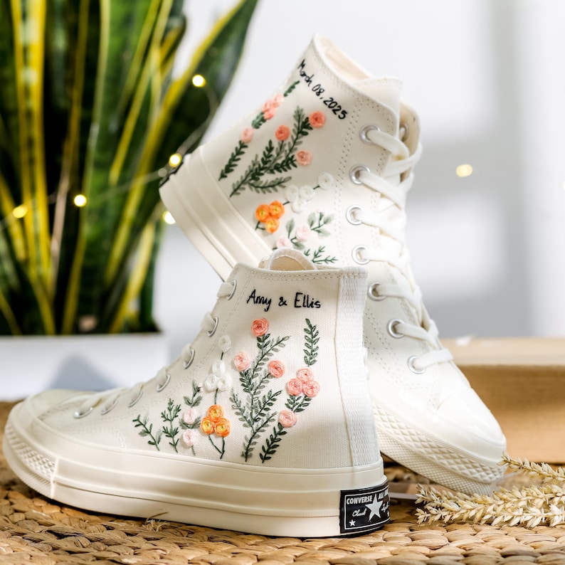 Peach Roses Wedding Converse Embroidery