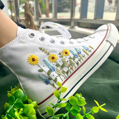 Sunflowers and Blue Flowers Converse Embroidery