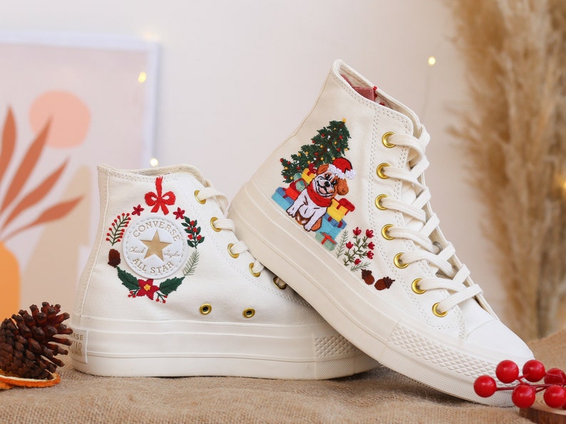 Converse Christmas Sneakers, Dog & Santa Embroidery